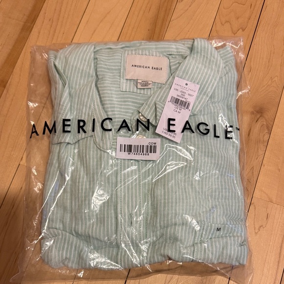 American Eagle Outfitters Tops - American Eagle Outfitters Women's Mint Striped Button Down Shirt